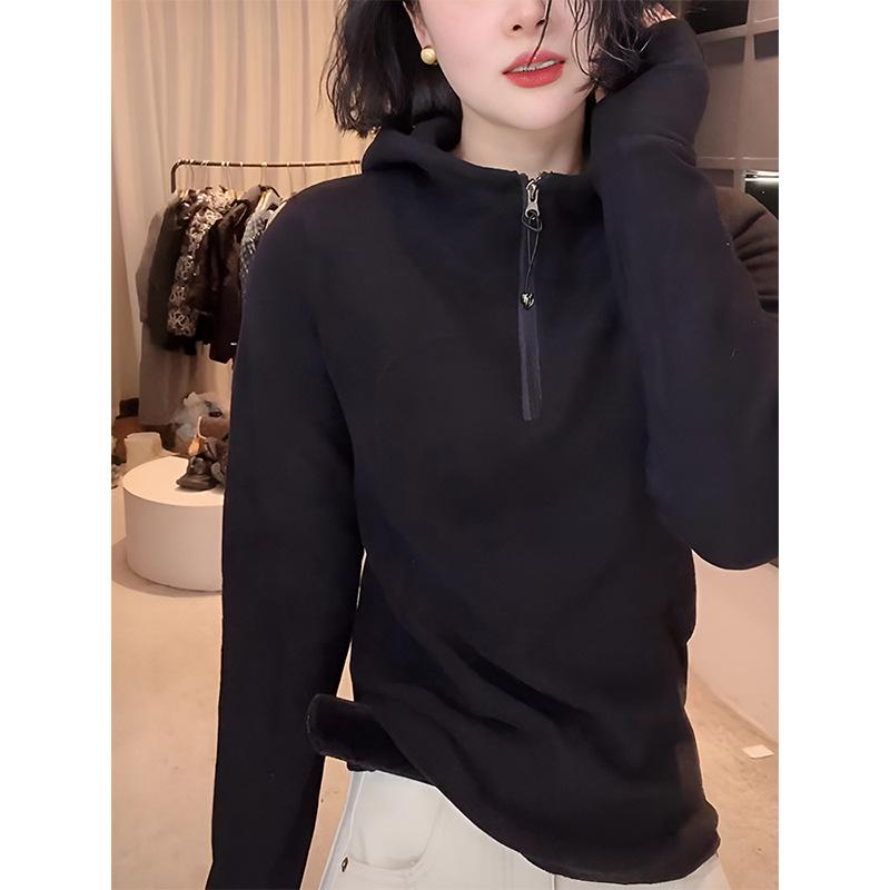 Women's High Neck Hooded Solid Sweatshirt - 2025 Spring/Autumn Fashion, Loose & Versatile Style