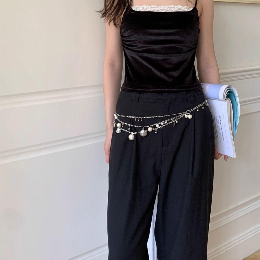 Love Pendant Bow Pearl Waist Chain Metal Women's Body Jewelry Cute Fresh Waist Chain  Decoration