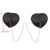 Women Adhesive Nipple Cover Rhinestones Heart Pasties with Metal Chain Reusable Chest Stickers Breast Cover Bra Petals