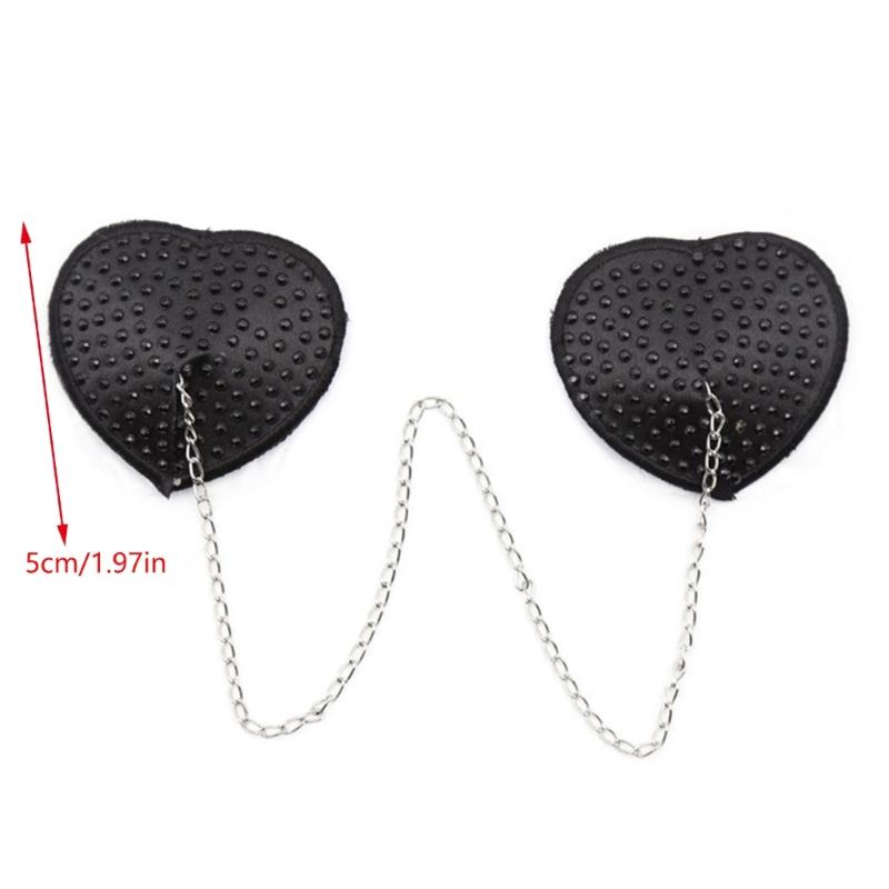 Women Adhesive Nipple Cover Rhinestones Heart Pasties with Metal Chain Reusable Chest Stickers Breast Cover Bra Petals