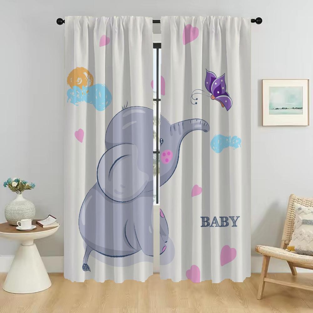 

Elegant Room Curtains 2 Pieces Elephant Carton Halloween Decoration Partition Blackout Curtain for Room 2 Panel Shades Living W50xH70cmx2pcs-CL