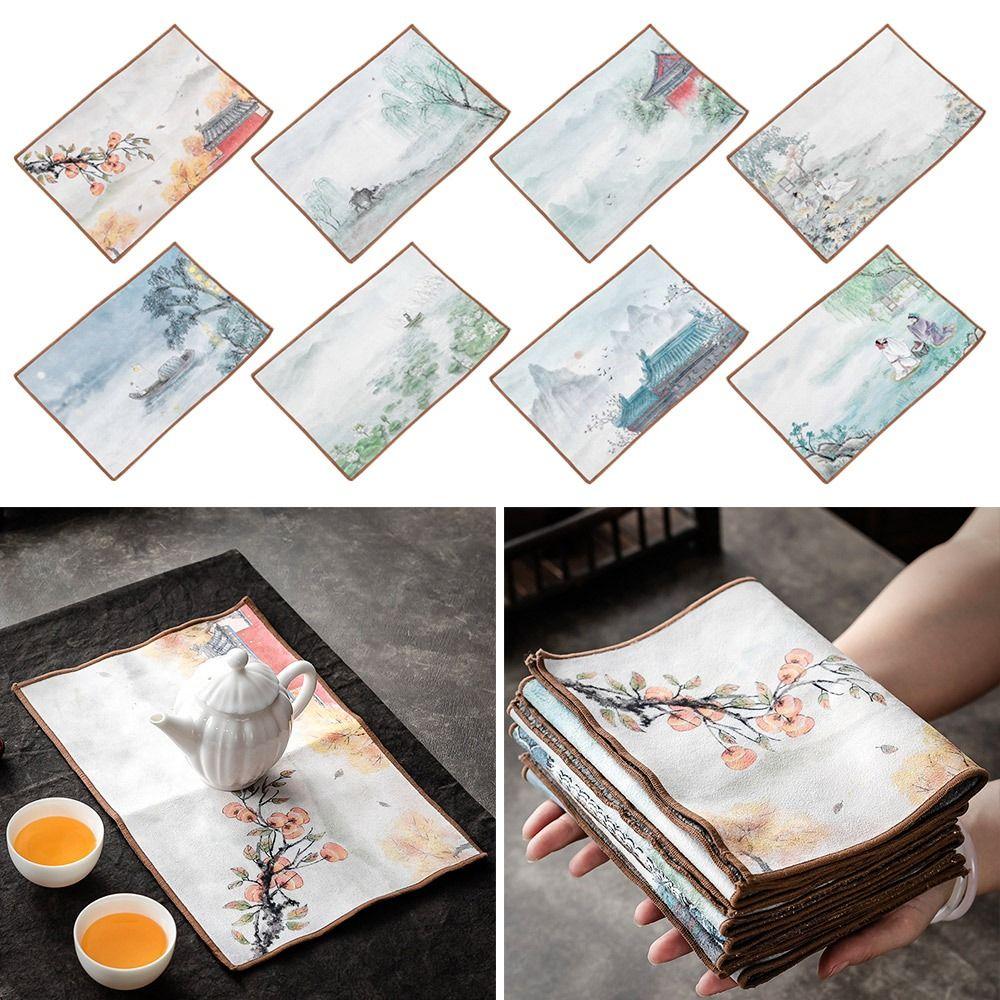 Super Absorbent Chinese Painted Tea Towel Tea Cleaning Table Tea Ceremony Mats Cup Mat Accessories