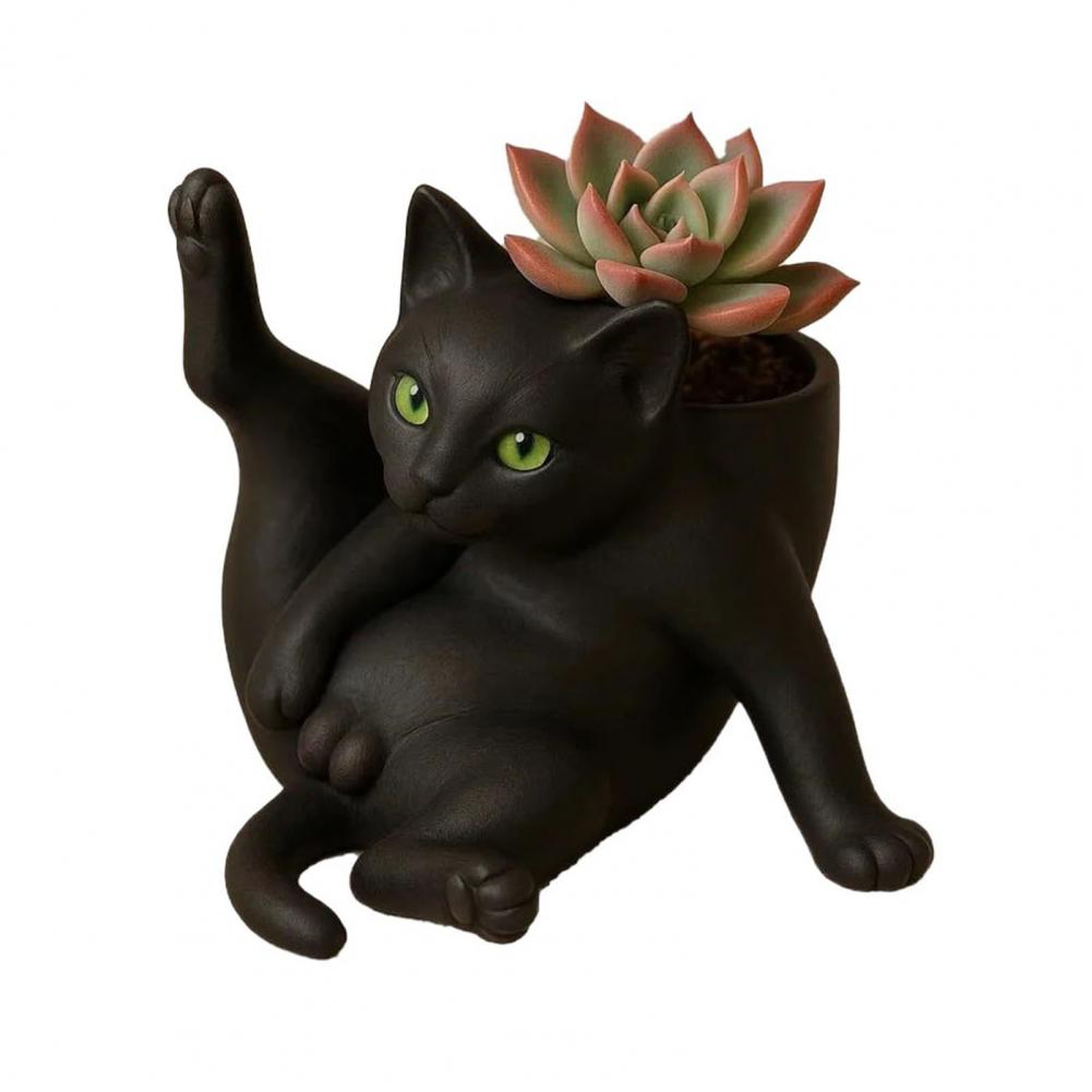 Grooming Cat Flowerpot Small Plant Pot Adorable Cat Planter Pot for Succulents Herbs Mini Flower Pot for Home Garden Decoration