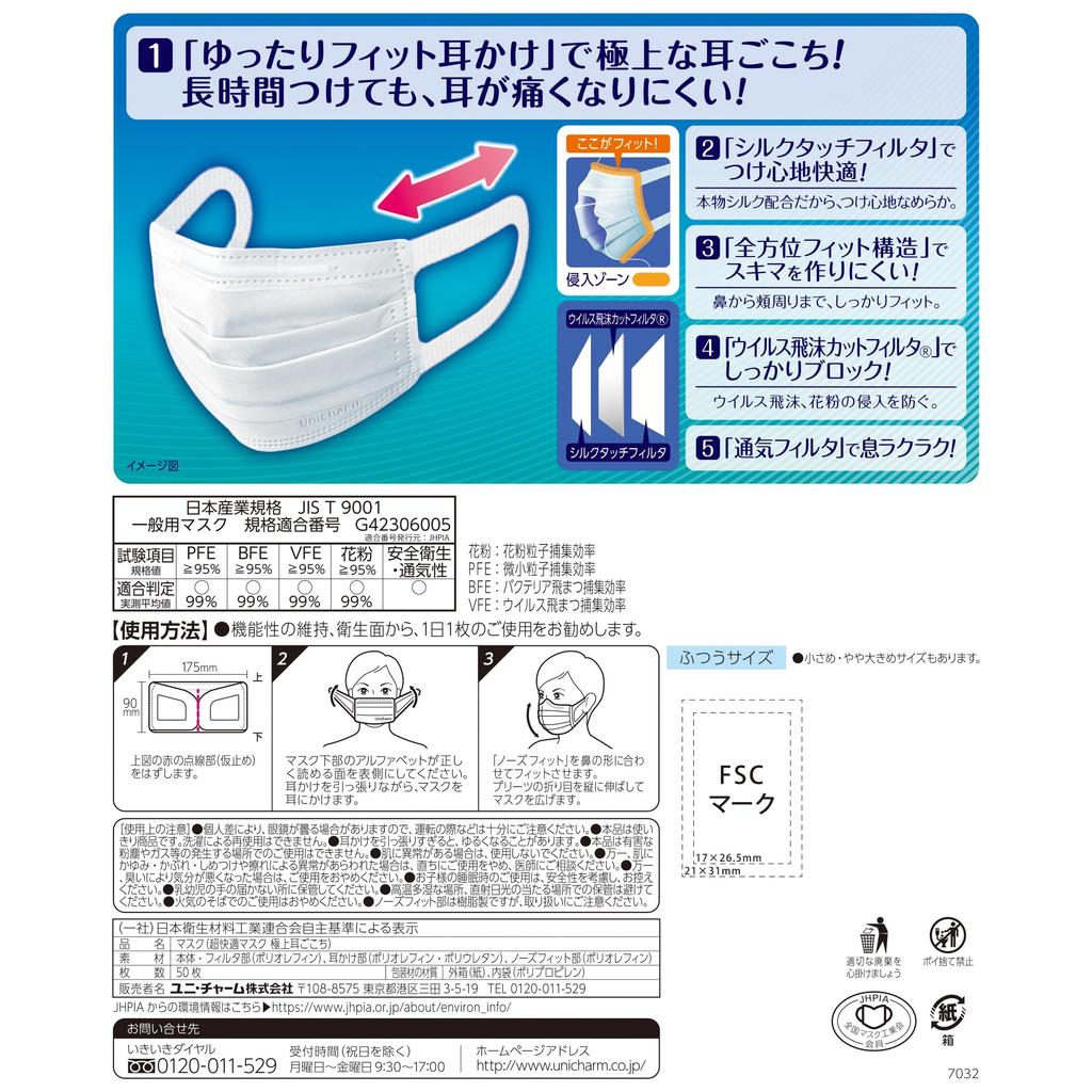 Masken Faltenstoffmasken für Erkältungen und Hergestellt in Regulär 50 Masken Nasensitz Tröpfchenschutz Standardmaskenhersteller Verbandsmitgliedszeichen Unicharm
