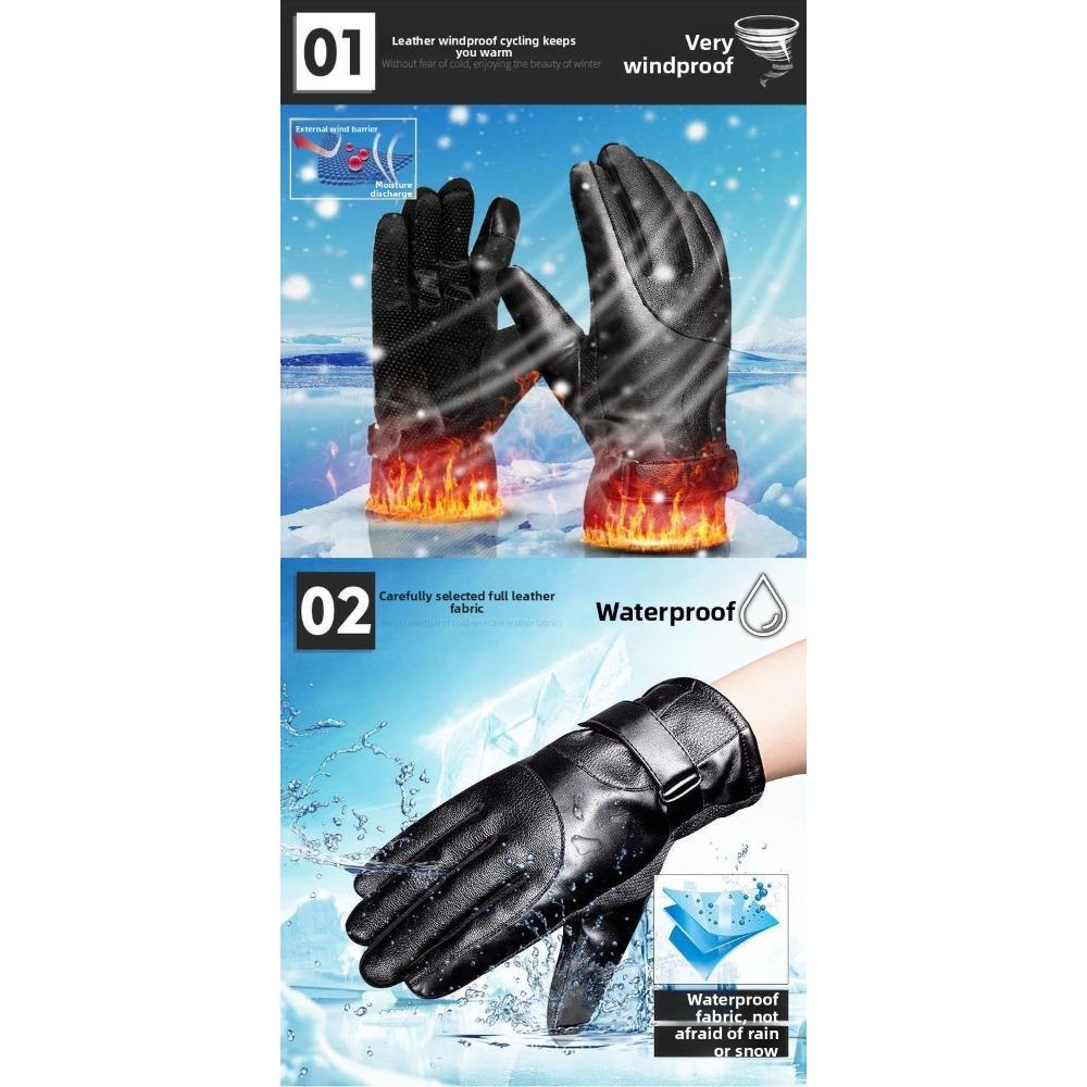 Leather Gloves Men Women Winter Outdoor Cycling Motorcycle Windproof Cold-Proof Fleece Lined Touchscreen Thickened Warm Gloves