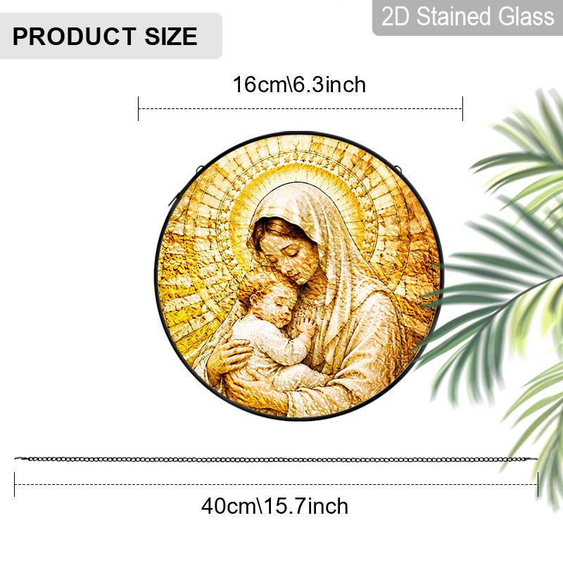 2D Flat Stained Glass Suncatcher, 6.3/7.87 Inch Virgin Mary Stained Glass Suncatcher, Our Lady of Lourdes Window Hanging, Wall Hanging Catholic Home 6.3inch