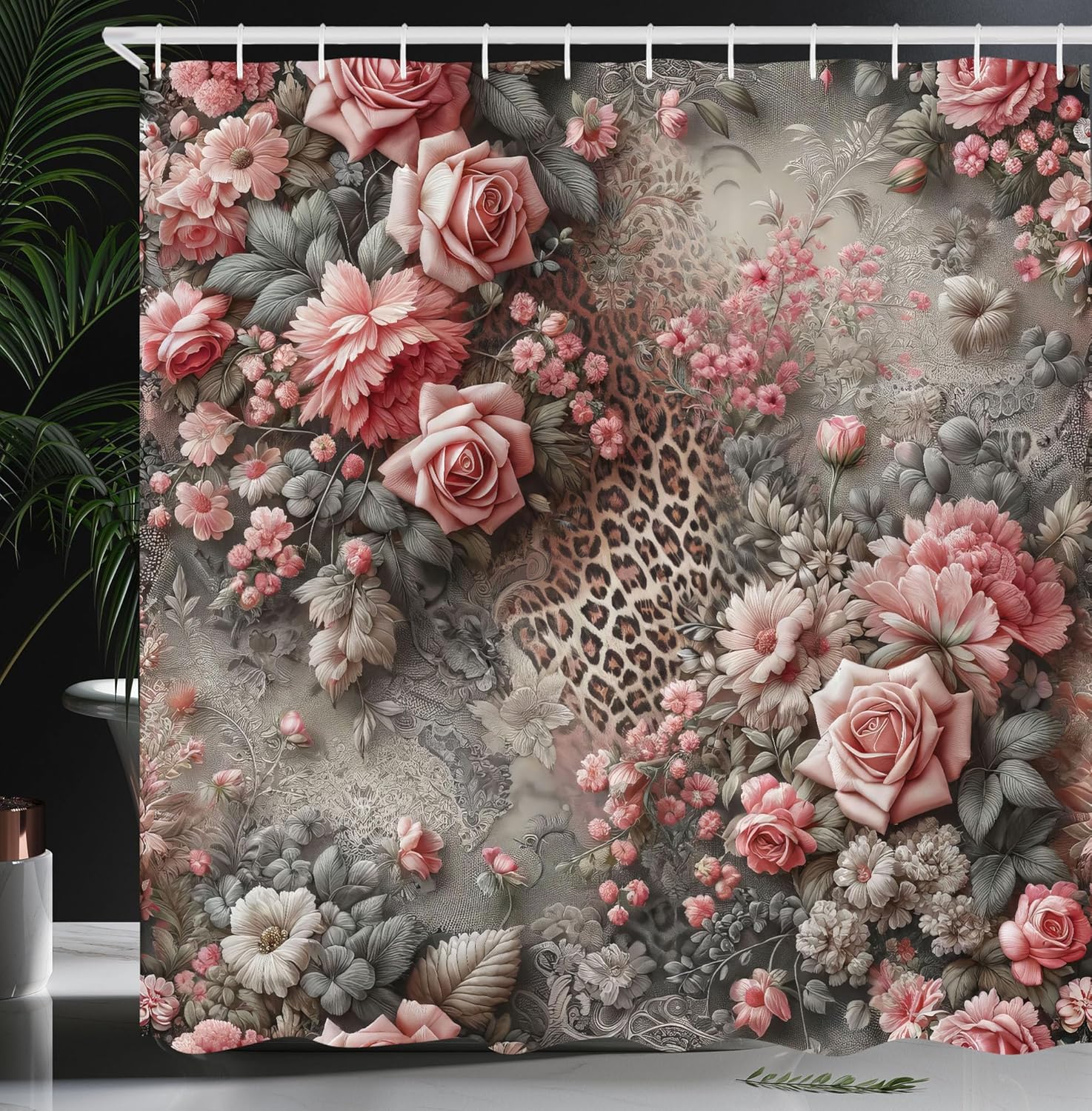 

Ambesonne Leopard Shower Curtain, Minimal Geometric Portrait Animal with Watercolor Style Modern Wild Print, Cloth Fabric Bathro 120x180cm