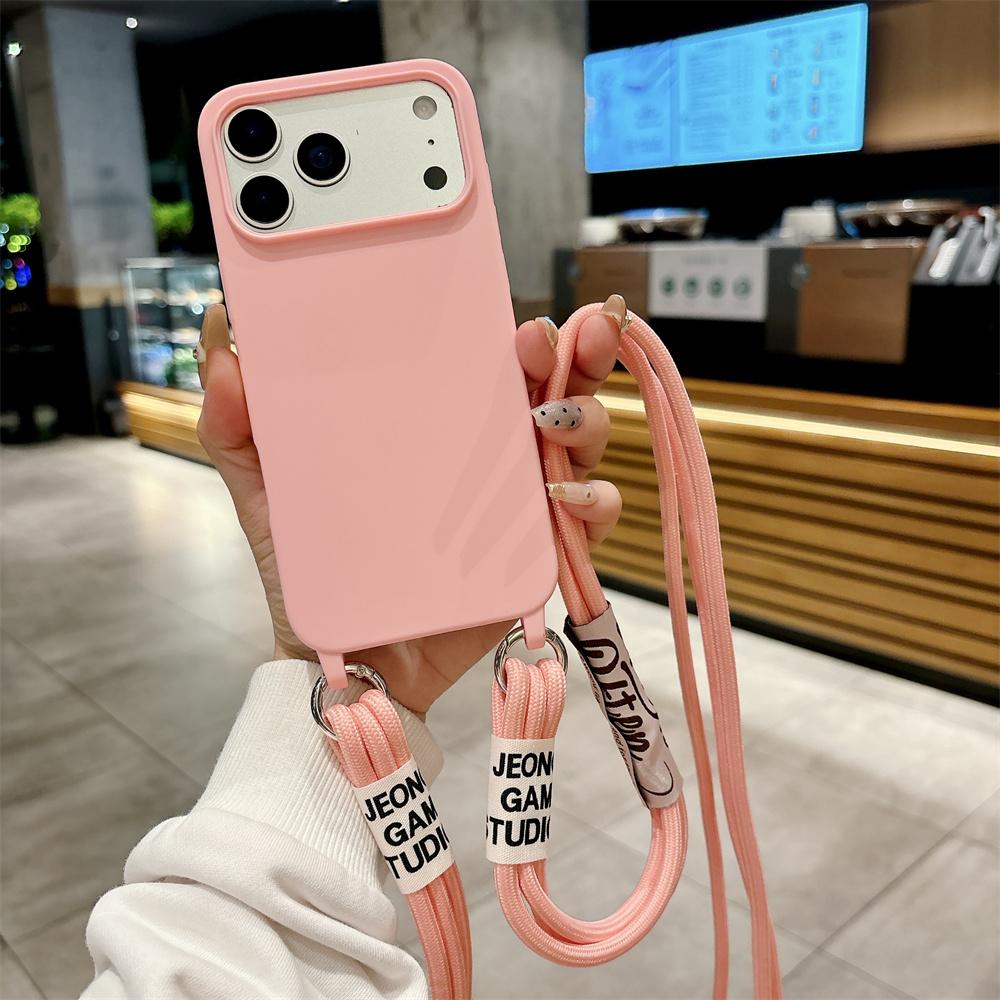 Phone Case for IPhone 17 Air 16E 15 14 Plus 13 12 11 Pro 17 Pro Max Crossbody Necklace Strap Lanyard Candy Color Silicone Cover