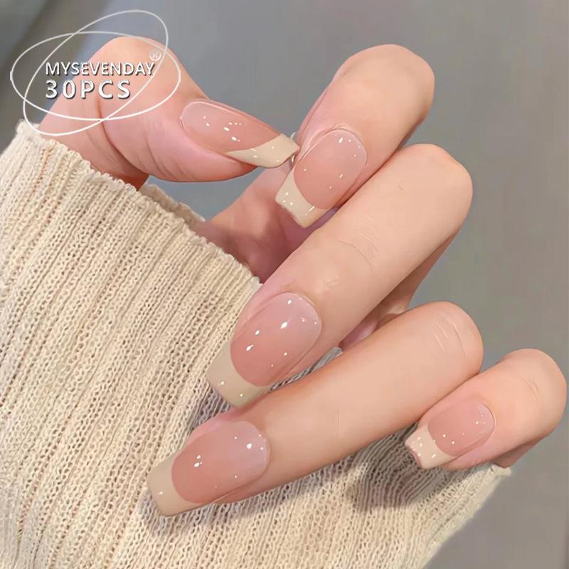 

Xiaohongshu French White Edge Wearable Nails - Nude Gradient Manicure Tips Prefabricated Nail Strips #30 pcs/sheet