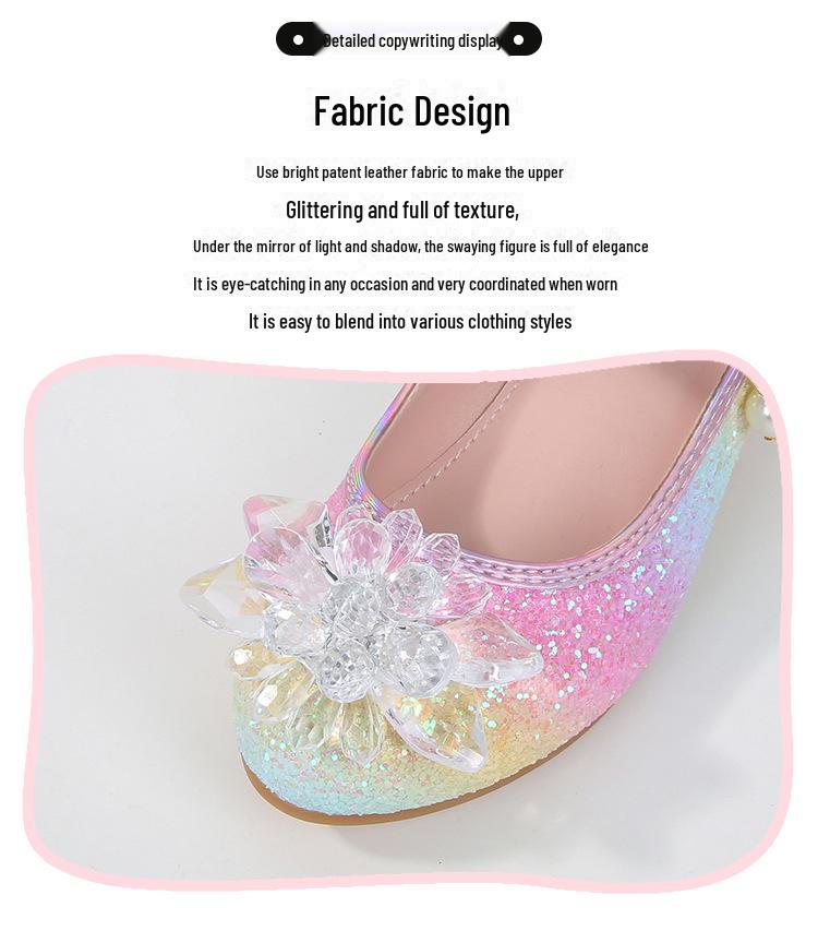 Girls' Crystal Leather Heels - Spring/Fall Princess Shoes with Soft Soles for Catwalks