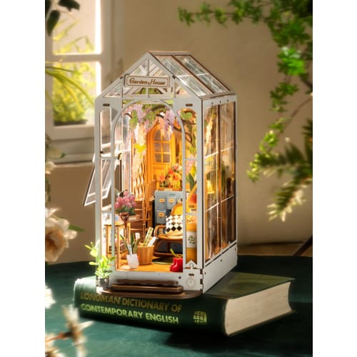 Rolife 3D Puzzle DIY Kit, Bookends, Miniature Dollhouse with LED Lights, Wooden Assembly Kit, Woodcraft with Illustrated Instructions, Florist, Adult,