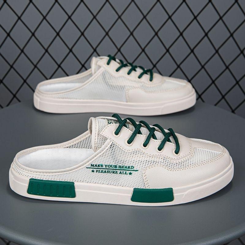 

Летние новые мужские дышащие повседневные туфли, дизайнерская оригинальность, эластичная лента, универсальные туфли на плоской подошве, полутапочки, мужские сандалии, теннис 44 зелёный