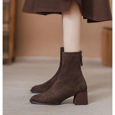 Fashion Women Boots 2024 New Square Toe Chunky Heel Ankle Boots Women Autumn Winter Platform Suede Shoes for Women Botas De Mujer