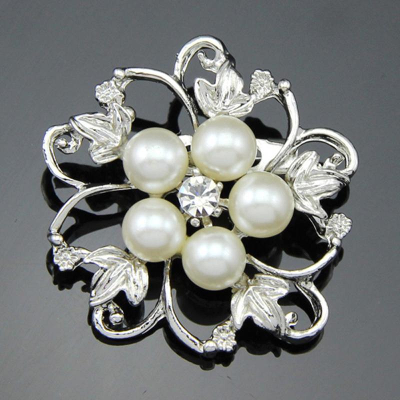 Hot! Fashion Alloy Crystal Pearl Bead Inlay Brooch
