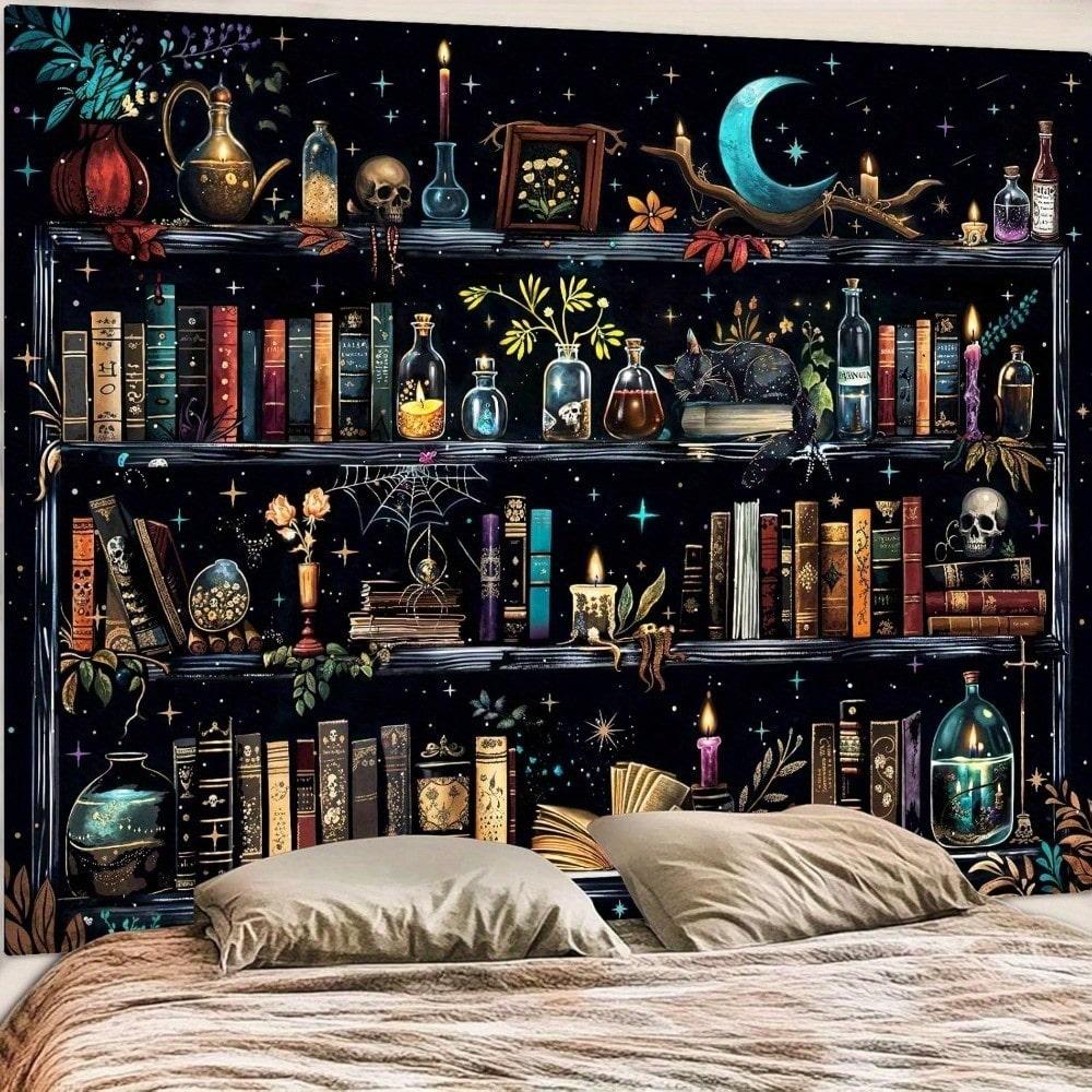 The Dark Academia Witchy Library Wall Tapestry Gothic Astrology Celestial Mystery Book Mural Alchemy Cosmic Art Decor Poster