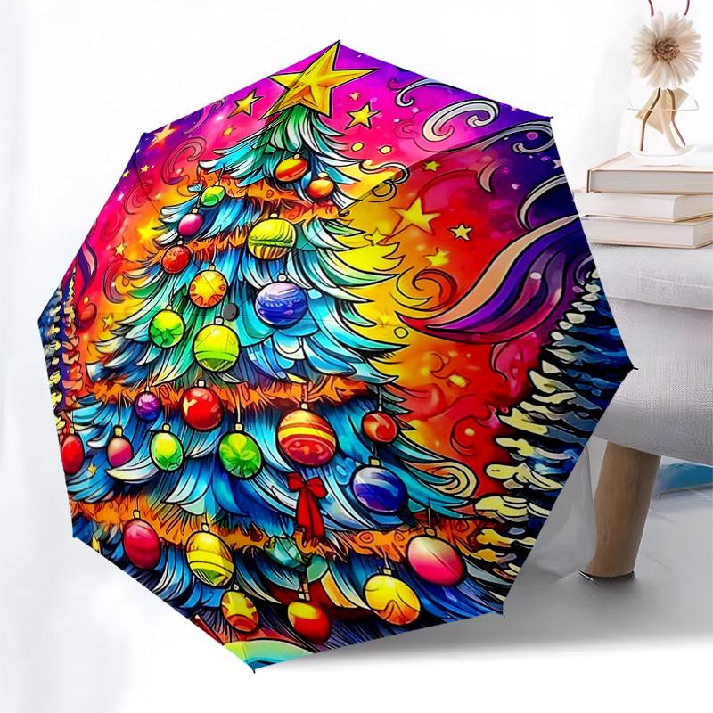

1pc Colorful Christmas Tree Automatic Folding Umbrella, Portable 3-Fold Design with 8-Bone Iron Frame, Perfect Outdoor Gift for Fans, Travelers, Daily