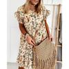 2025 Spring Summer Round Neck Flower Printed Short Sleeve Loose Dress Fashionable and Versatile Trend