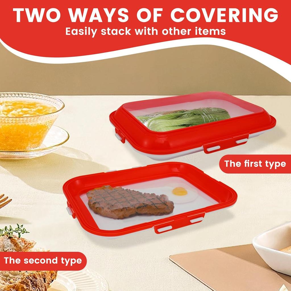 2Pcs Food Preservation Trays, Food Storage Container with Reversible Stretch Lid, Vacuum Food Storage Trays, Stackable Food Fresh Storage Tray,