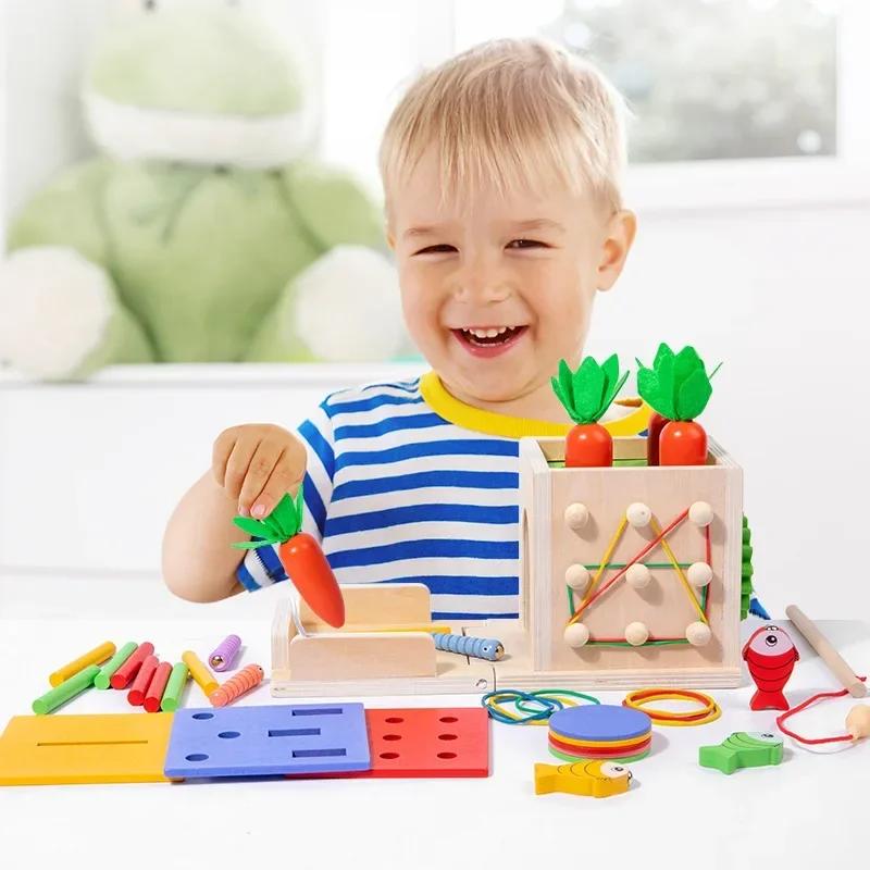 8 In 1 Montessori Permanence Box Carrots Toys Child Wooden Shape Sorting Matching Educational Toys for Kid Over Age 1-Year-Old