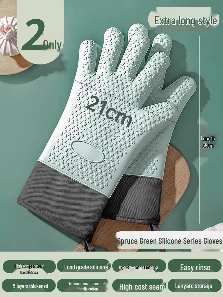 Heat-Resistant Silicone Oven Gloves: Anti-Scald, Non-Slip, Thickened for Baking and Steaming.