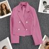Spring Women Breasted Office Cropped Blazer Lapel Solid Color Long Sleeve Double Jacket Suit Coat