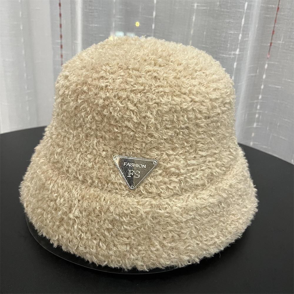 New Autumn and Winter Thickened Plush Hat Women's Cold-proof Versatile Fashion Warm Lamb Wool Basin Hat Ear Protection Bucket