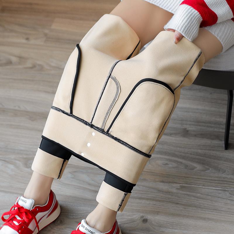 High Waist Black Shark Leggings - Plus Size Velvet Winter Pencil Pants