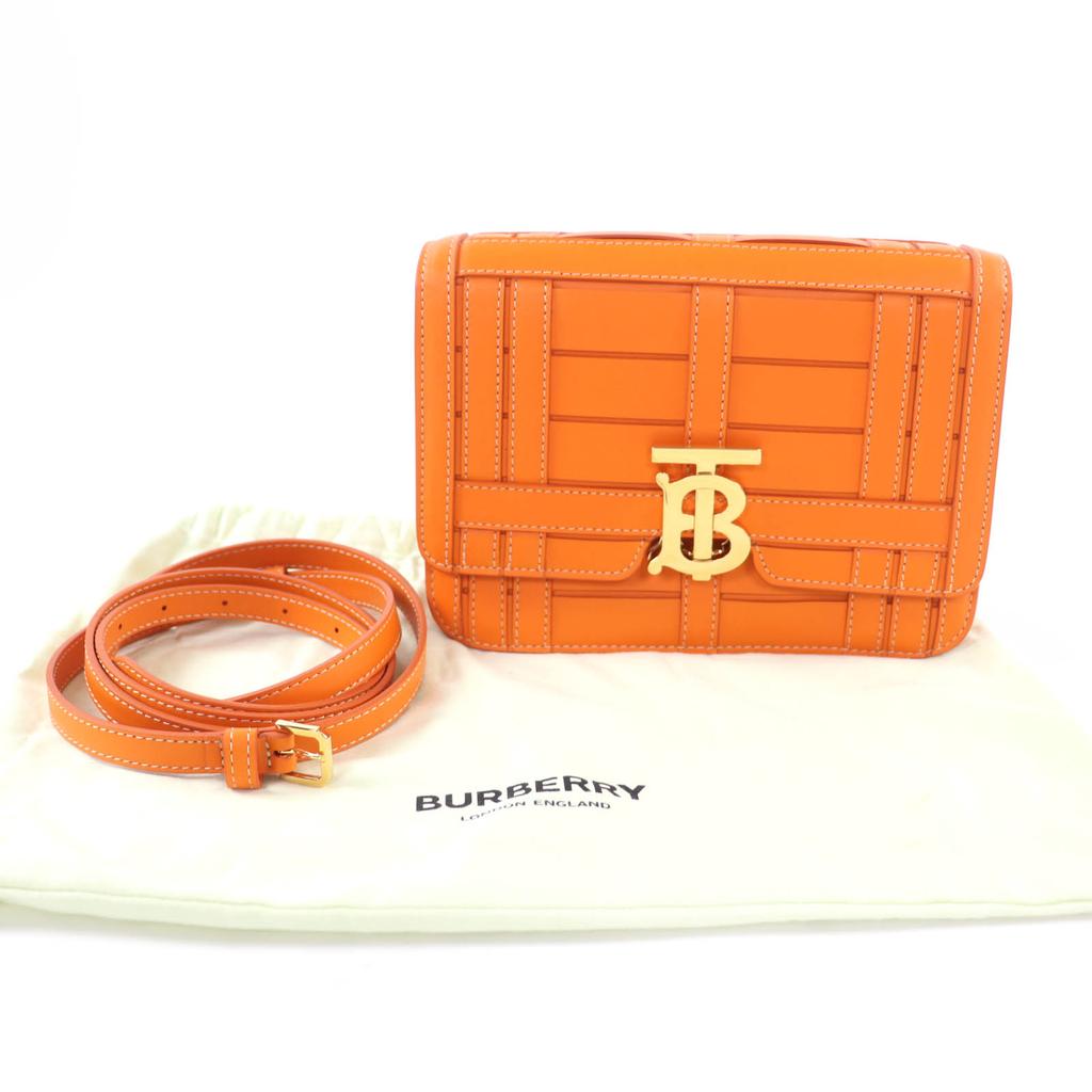 Excellent BURBERRY Shoulder Bag TBMetal 2WAY Leather Clutch Bag Orange Leather Used
