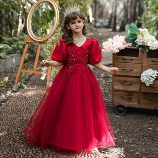 Vestito Principessa Ragazze Europee e Americane: Abito Formale in Pizzo per Damigella d'Onore per Spettacoli