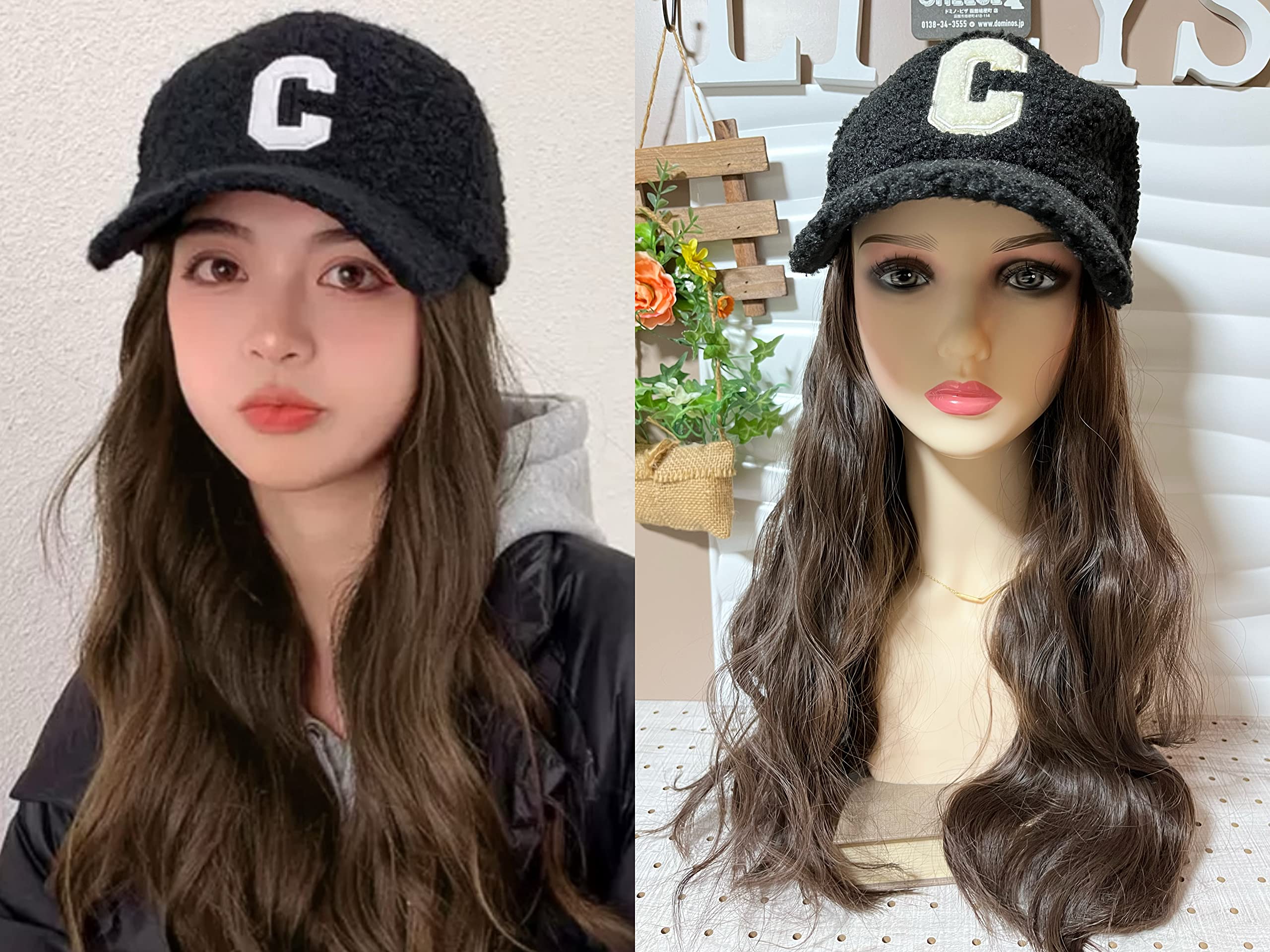 

Select 2023 Spring Fluffy Cap with English Curly Long Hair Pointed Light Natural Baseball Cap Lily s Women s Letters, Hair, 45cm, Extensions, Wig, чёрный