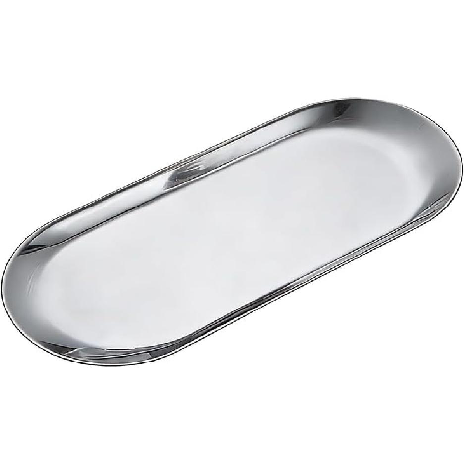 Oval Silver Tray Set, Elegant Silver Accent Decor for Vanity, Bathroom, and Kitchen, Stylish Stainless Steel Trays for Home Decor and Organization 9 x 3.6 x 0.4 серебряный
