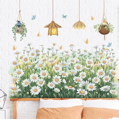 Daisy Grass Magnolia Blomma Väggdekaler Bastavla Hörndekoration Vinylväggmålningar Väggkonstdekordekor