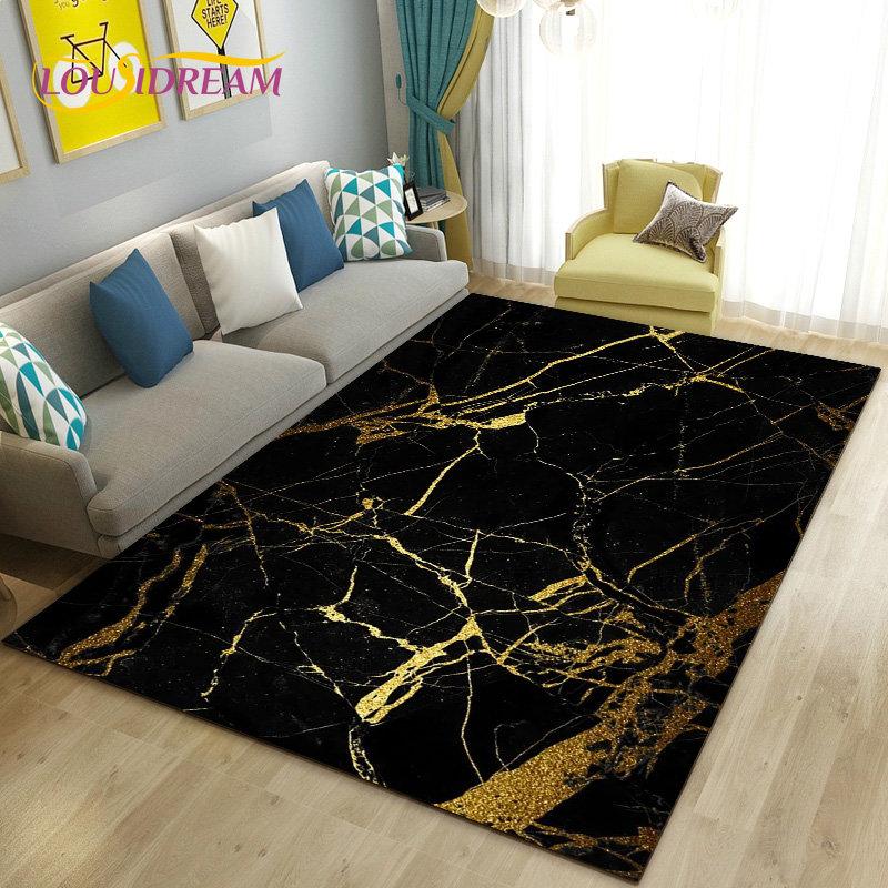 Nordic Black Gold Blue Marble Area Rug Large,Carpet Rug for Living Room Bedroom Sofa Doormat Decoration,kids Non-slip Floor Mat