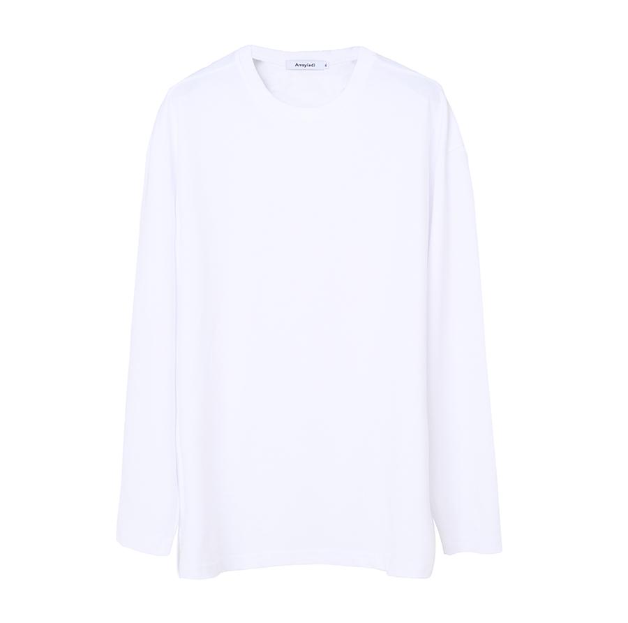 Arrayed Relaxed Cotton Round Long Sleeve T-Shirt [Black]
