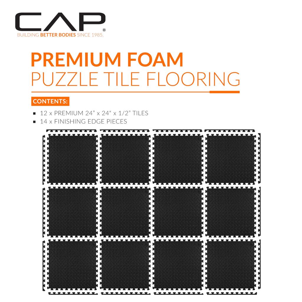 CAP Barbell Interlocking EVA Foam Exercise Puzzle Mat 2 Pack X X Diamond Pattern Black 1/2" - 24" 24" 1/2" -