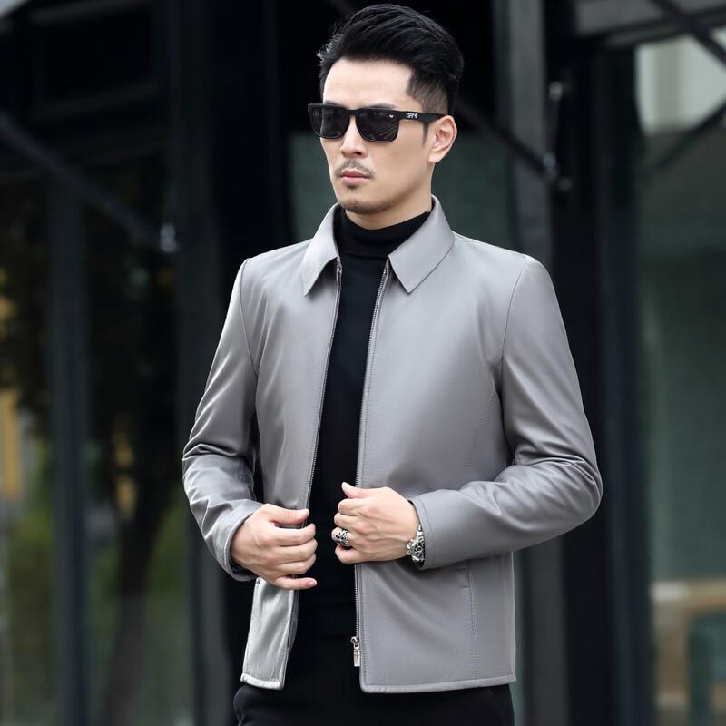 Futing Men's Calfskin Turn-down Collar Leather Jacket