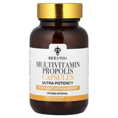 Bee & You, Capsules Multivitamines Propolis avec Gingembre et Ginseng, Ultra Puissance, 60 Capsules