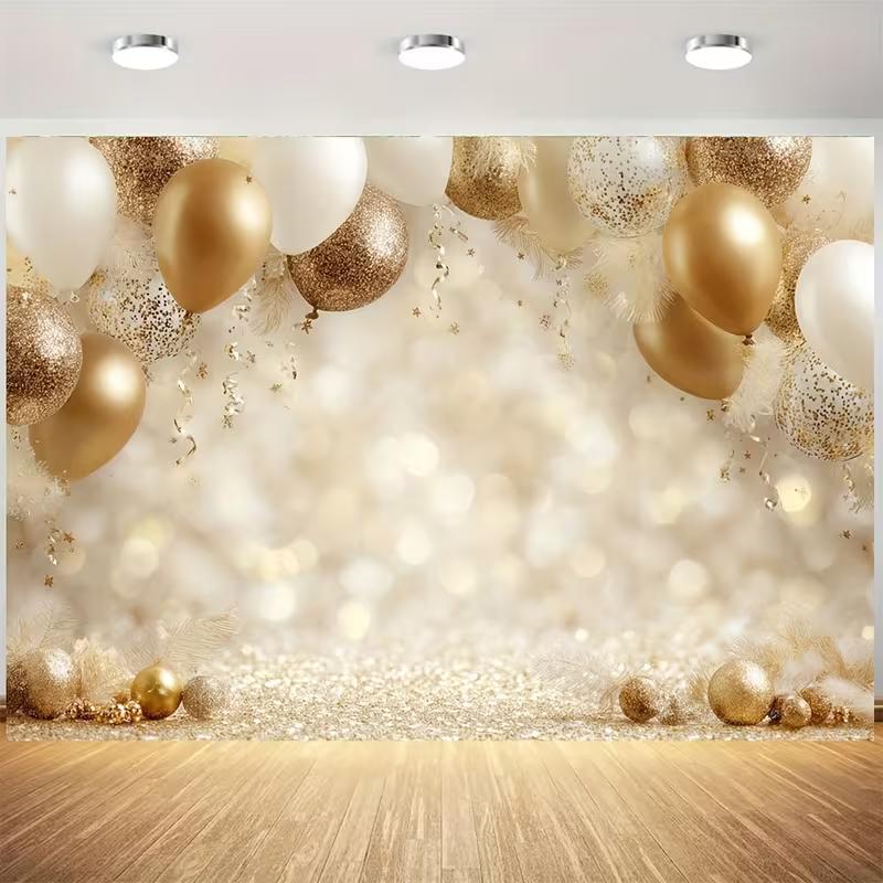 Dwuwymiarowy Złoty Balon Bokeh Tło Fotograficzne Dekoracja Urodzinowa Tkanina 47.2x31.5inch/120*80cm beige