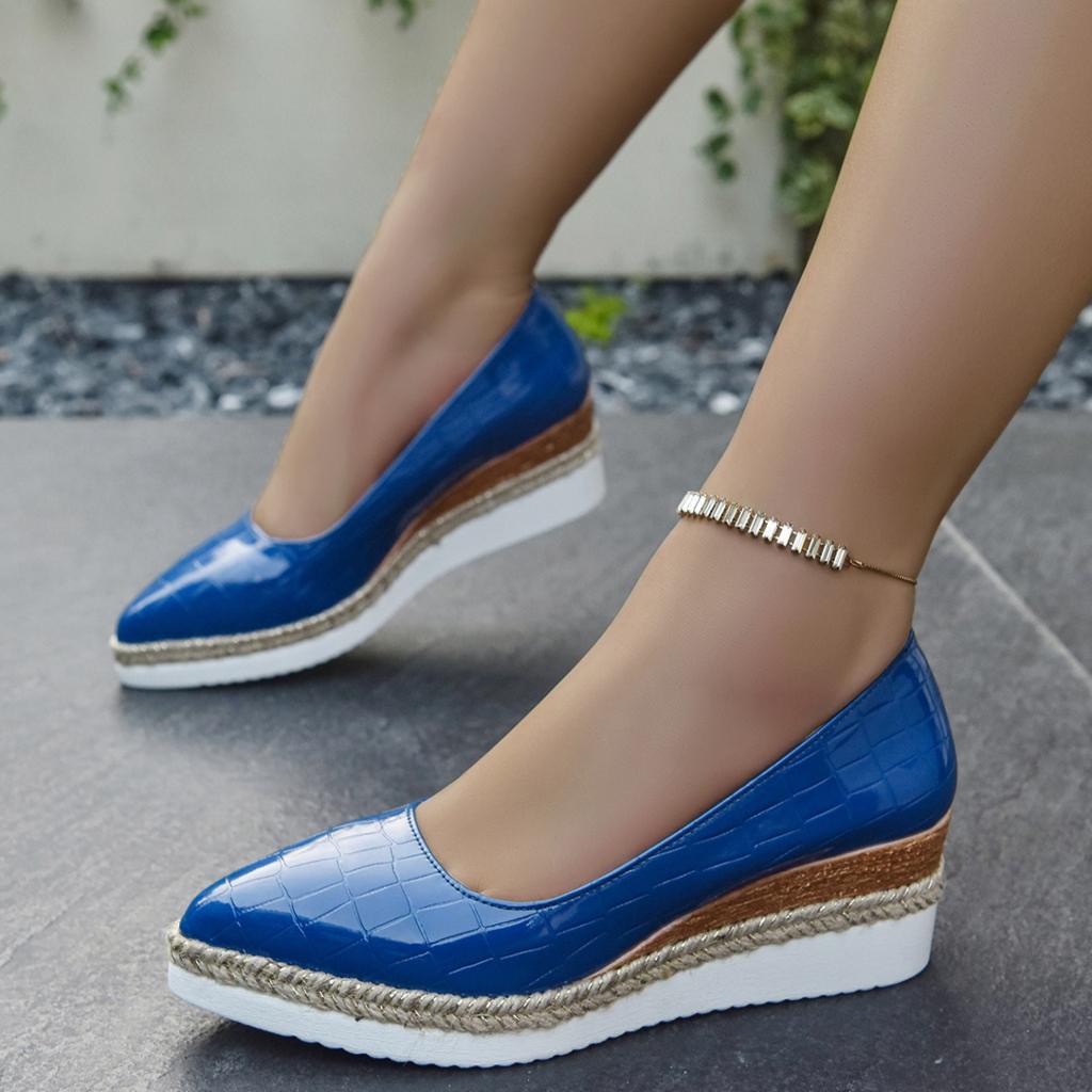 Buty Damskie Moda Szpiczaste Skórzane Pojedyncze Buty Płytka Cholewka Gruba Podeszwa Casualowe Mokasyny Damskie Koturny Platformy Zapatos Mujer