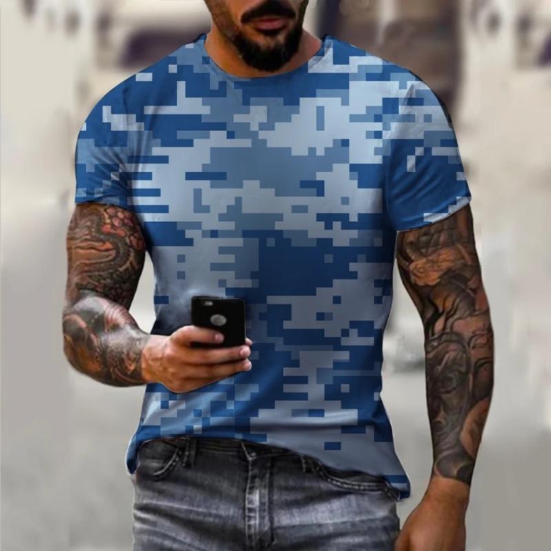 Fashionable Camouflage Hip-Hop Pattern Men's Printed T-shirt Casual Round Neck Comfortable Short Sleeved Top