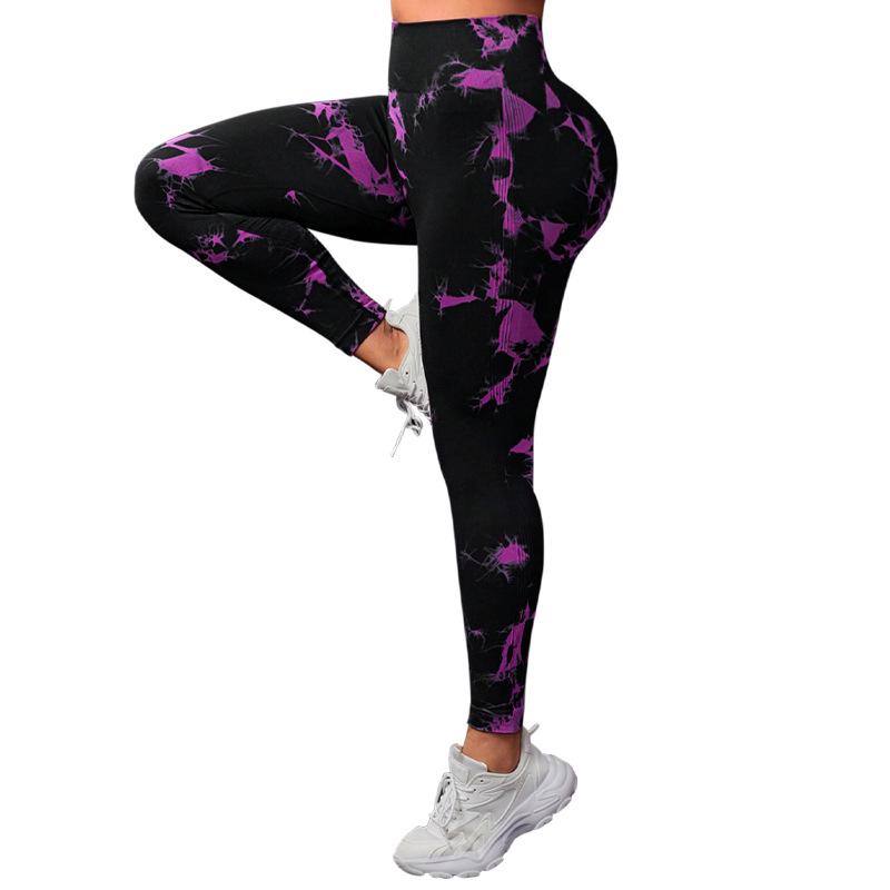 European & American Women’s High Waist Tie-Dye Seamless Yoga Pants - Peach Hip Lift & Shaping