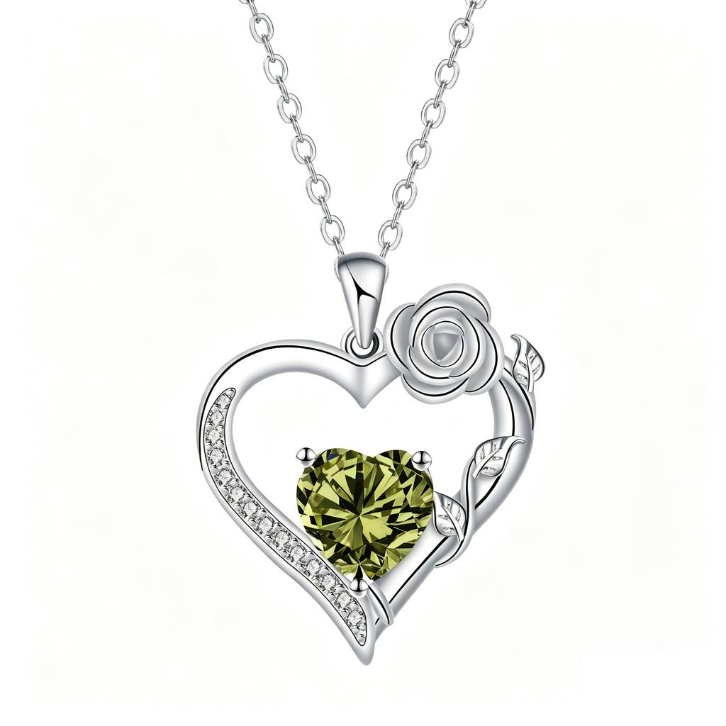 Rose Flower Love Heart Jewelry Wife Girlfriend Mom Daughter Anniversary Birthday Gift 12 Birthstone Necklace for Women