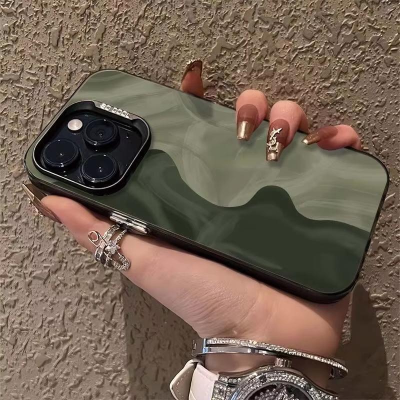 Minimalist Green Wavy Marble Pattern Design Protective Cover for iPhone 17 16 15 14 13 12 11 16E Series Pro Max Plus