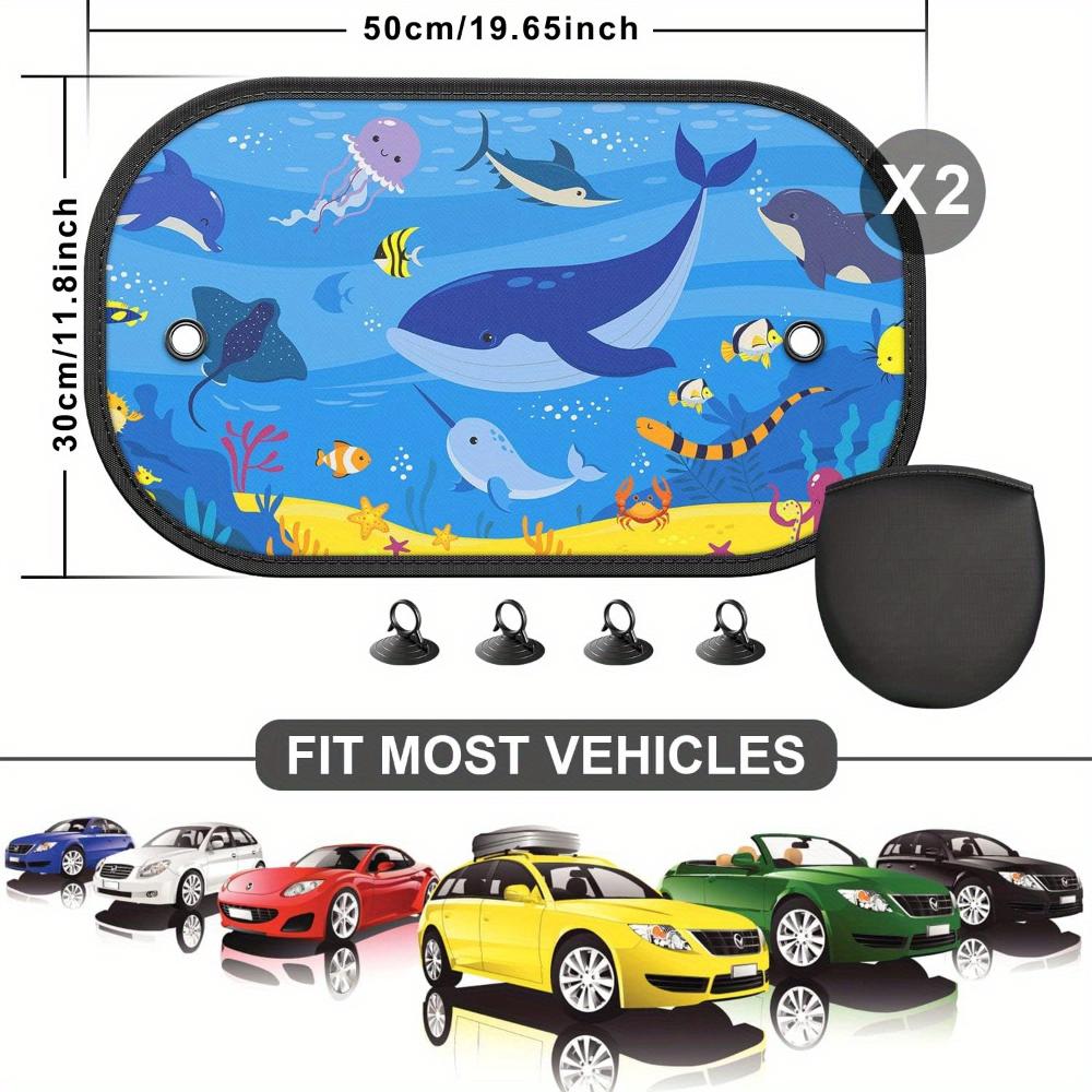 2pcs Cute Cartoon Pattern Car Side Window Sunshade UV Protection Heat Insulation Window Curtains Sun Visors