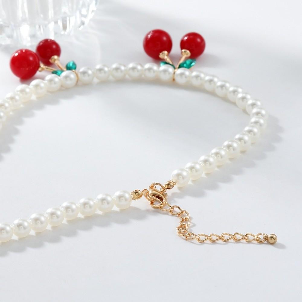 Cherry Pendant Women's Pearls Necklace Jewelry Gift Neck Chain Cherry Pendant Necklace  Women