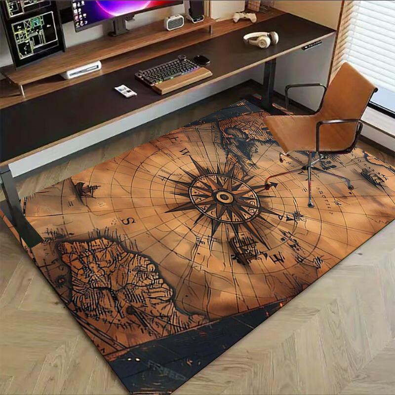 1PC Map Compass Non-Slip Floor Carpet Compatible for Office&Living Room&Bedroom&Dining Room - Flat- Soft & Pattern, Vibrant Colors-W278