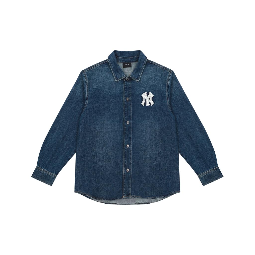 MLB New York Yankees Vintage Lockeres Denim-Hemd Mit Großem Logo-Print Unisex-Hemden Blau 3AWSN1014-50BLS