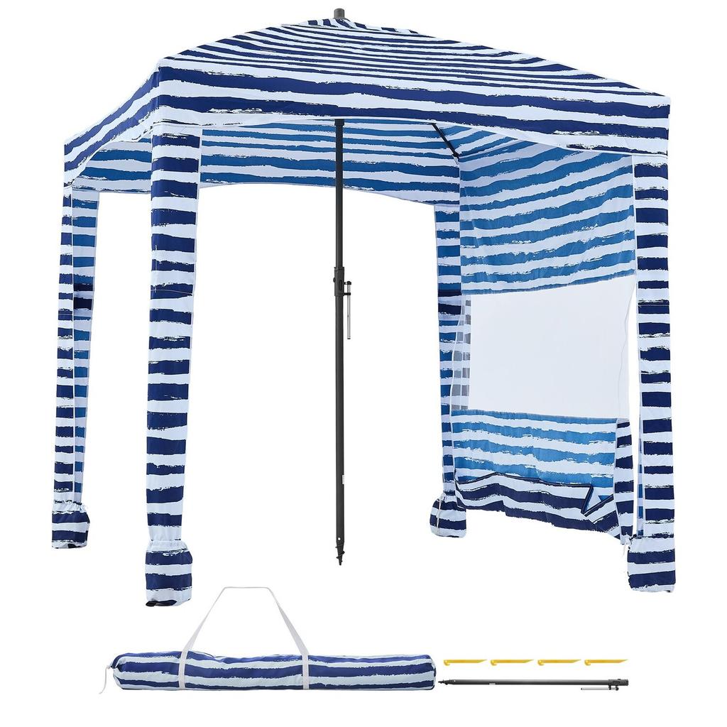 Tenda de Praia, 1,83 x 1,83 m Toldo de Praia com Parede Lateral, Proteção UPF 50+ Tenda Cabana de Montagem Fácil com Bolsos de Areia, Abrigo Solar Portátil