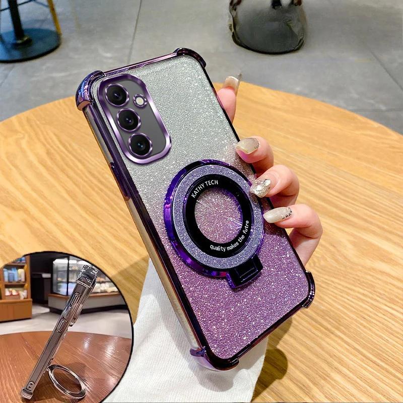 Luxury Glitter Holder Case For Samsung Galaxy A17 A06 A05 A05S A14 A15 A16 A24 A25 A26 A33 A34 A35 A36 A52 A53 A54 A55 A56 Cover