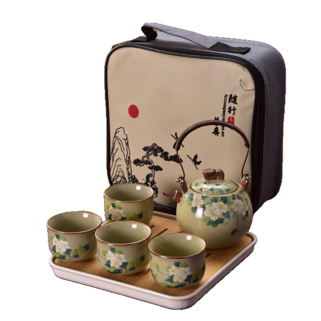 Chinesisches Kung Fu Reise-Set, Ru-Yao Tragbares Tee-Set für Reisen im Freien, Enthält eine Kanne und vier Tassen, Geeignet für den Heimgebrauch